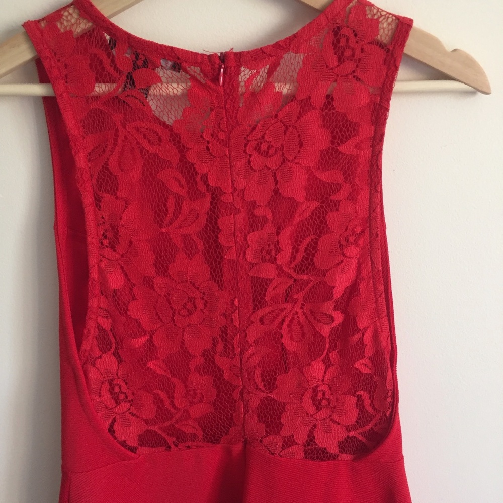 FOREVER 21 Red Ribbed Sleeveless Lace Back Skater Dress - Picture 6 of 6